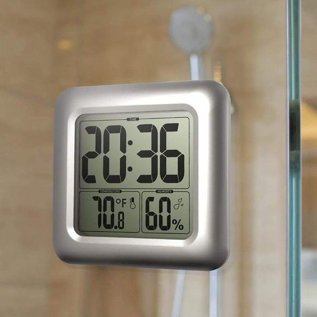 BALDR Thermometer, Hygrometer, Digital Thermometer, Hygrometer, Waterproof, LCD Waterproof Watch, Large Screen, Shower Clock, Thermometer, Hygrometer, Digital Clock, Wall Mounted, Clock, Bath,