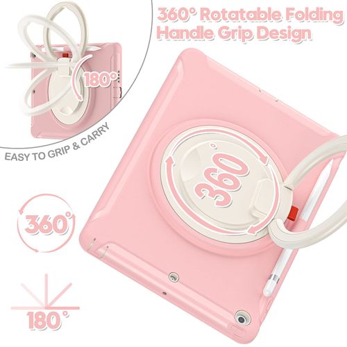 BATYUE for iPad 9th/ 8th/ 7th Generation Case (iPad 10.2 Case 2021/2020/2019) with Screen Protector,Rugged Case with Rotating Stand/Pencil Holder/Pencil Cap Holder (Cheery Pink)