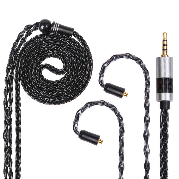 FDBRO Silver Plated Wire Earphone Replacement Wrist Cable Metal Plug (MMCX, 2.5mm+Black)