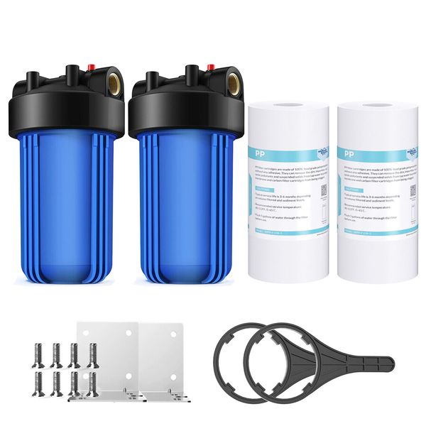 2Pack 10 Inch Big Blue Whole House Water Filter Housing System 10"x4.5" Sediment