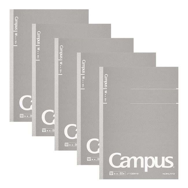 Kokuyo Campus Notebook, Adult Campus, Plain, A5, 80 Sheets, Pack of 5, No - 108W-MX5SET Gray