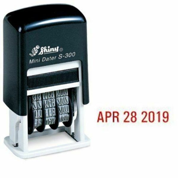 Shiny Self-Inking Rubber Date Stamp S-300 | Mini Line Dater Red Ink