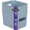 Superio 1.5 L Mini Ribbed Storage Bin- Plastic Storage Basket (Blue, 6 Pack)