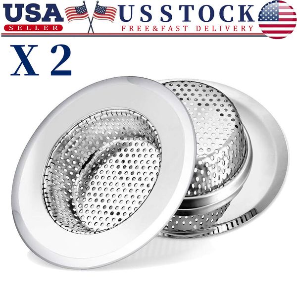 2 PCS 4.5" Kitchen Sink Strainer Stopper Stainless Steel Drain Basket Waste Plug