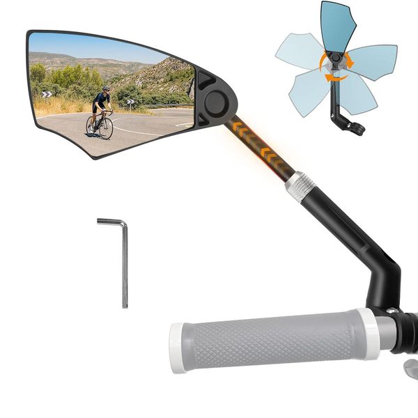 Arkham Fahrradspiegel Blendschutz, Fahrrad Rückspiegel Einziehbar und 360° Drehbar, Extra Großer HD Echtglas Spiegel, für 20-23mm Lenker, Fahrrad Spiegel für Ebike Mountainbike (Links)