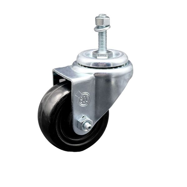 3 Inch Hard Rubber Wheel Swivel 3/8 Inch Threaded Stem Caster Service Caster