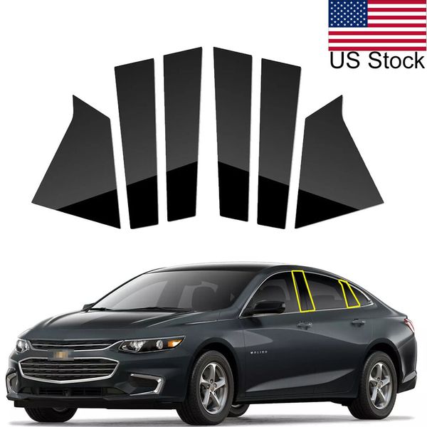 For 2016-2021 Chevrolet Malibu 6PCS Glossy Black Pillar Posts Window Covers