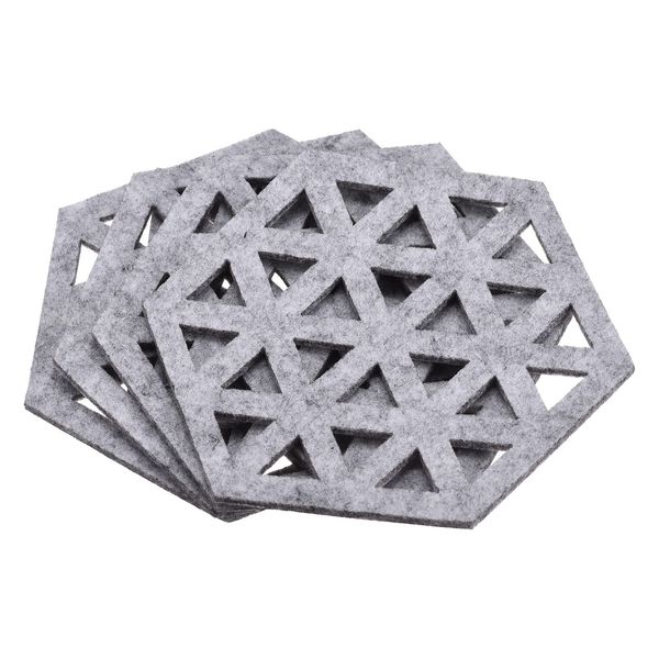 sourcing map Felt Coasters, 4pcs Hexagonal Pad Coaster for Drink Cup Pot Bowl Vase, Light Grey