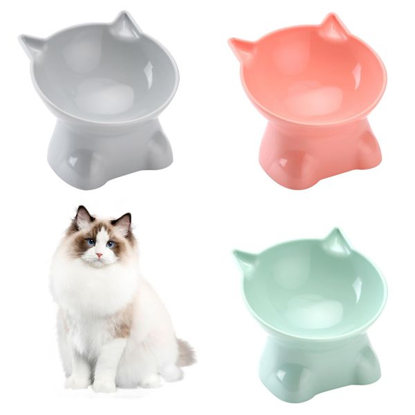 3 PCS Raised Cat Bowl, Elevated Cat Feeding Bowls with Stand Tilted, Pet Dog Cat Bowl Anti-Tipping, Anti Vomit Cat Food Bowl Feeding Water Bowl Cat Dishes 15° Tilted Raised Cat Feeder