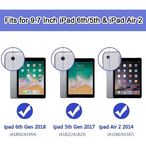 BMOUO Case for iPad 6th 5th Generation (9.7 inch, 2018/2017), 3 Layer Shockproof [360 Swivel Stand][Hand Strap][Pencil Holder] Kids Case for iPad 9.7 inch 2018/2017,Sky Blue