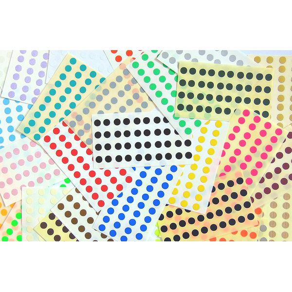 1120 Labels, 6mm Diameter Round, Mixed Colour Code Stickers, Self-Adhesive Sticky Coloured Dots