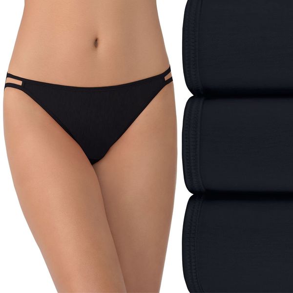 Vanity Fair Women's Illumination String Bikini Panties, Silky Stretch & Satin Trim, 3 Pack-Midnight Black, 7