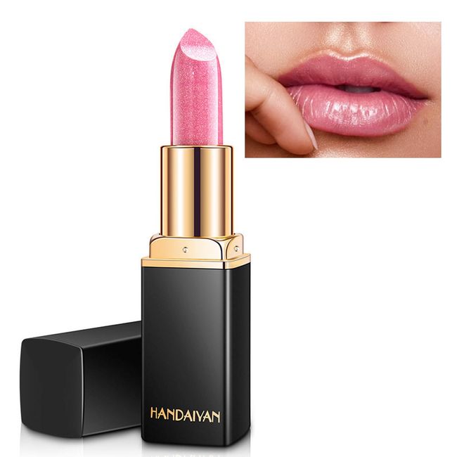 Pink Lipstick, Glitter Metallic Shimmer Lipsticks, Colour Changing Long Lasting Non-stick Cup Bright Pink Moisturizing Waterproof Sparkle Gift for Women Girls