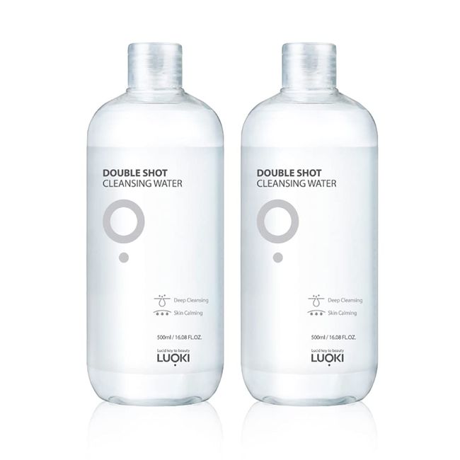 Luoki Double Shot Cleansing Water Sensitive Skin Unscented No Irritation Cleansing Makeup Remover W Face Wash Necessary Eyelash Compatible Korean Cosmetics (16.9 fl oz (500 ml) (2 Bottles))