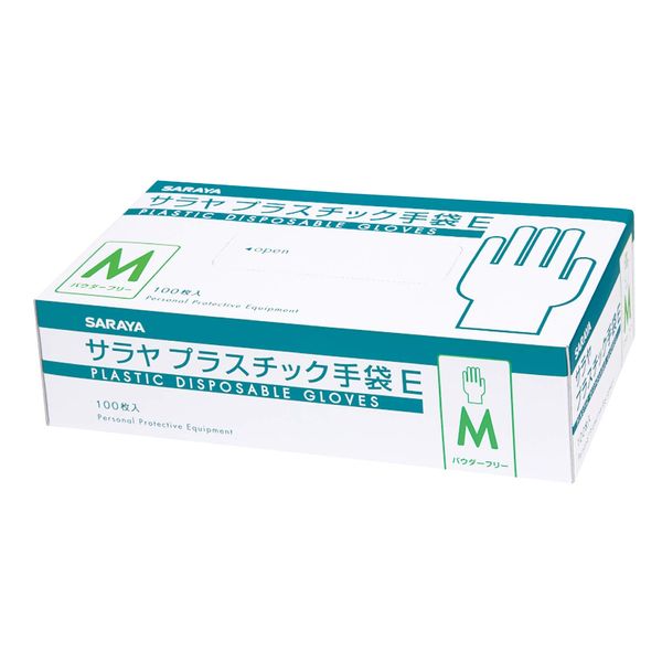 Saraya Plastic Gloves, E, 100 Pieces, Powder-Free, Powder Free (M)