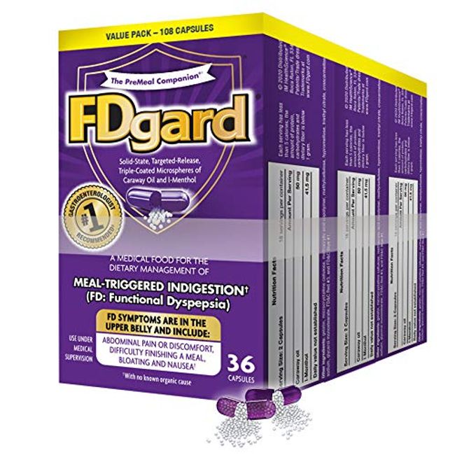 FDgard Specially Designed to Help Manage Meal-Triggered Indigestion Including a Combination of Symptoms of Upset Stomach, Bloating, Nausea, Difficulty Finishing a Meal†, 108 Capsules (Packaging May Vary)