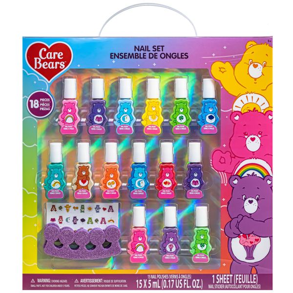 Care Bears 15 pcs Non-Toxic Nail Polish Set for Kids with Stickers & Toe Spacers | Peel able & Quick Dry | Birthday Gifts for Ages 3+ by Townley Girl