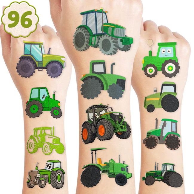 Tractor Temporary Tattoos for Kids Themed Birthday Party Supplies Decorations Party Favors Super Cute 96PCS Tattooos Sticker Gift for Boy Girls Prizes Christmas