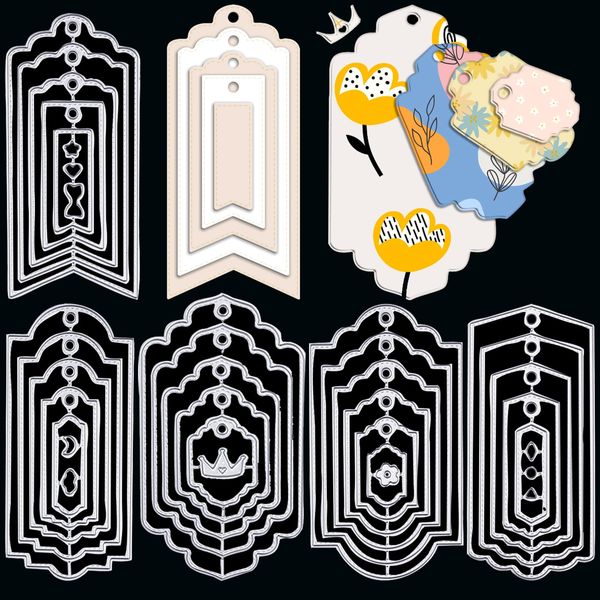 ORIGACH 5 Set 36 Pcs Bookmark Metal Cutting Dies Tag Die Cuts Embossing Stencils Scrapbooking Tool for DIY Card Scrapbooking