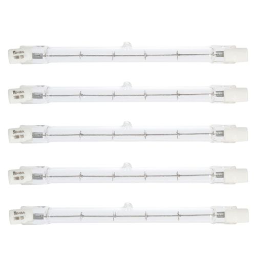 Simba Lighting Halogen R7S 118mm T3 500W Dimmable 7500lm (5 Pack) J Type Linear Double Ended Floodlight Bulb 360º Beam Angle 120V for Work, Security, Landscape Lights, Floor Lamps, Warm White 2700K