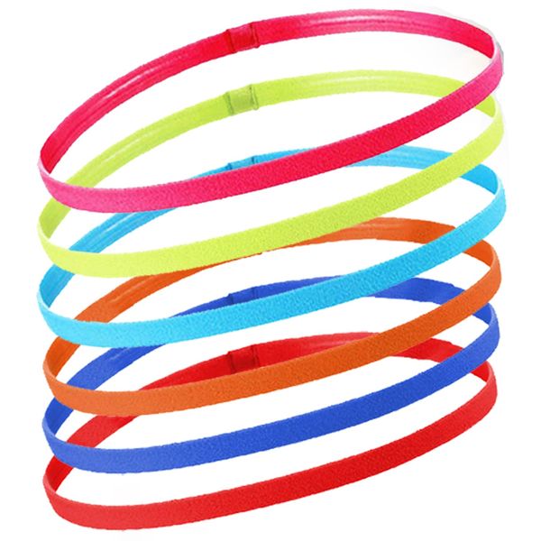 Sport Stirnband Dünn, 6 STK Antirutsch Elastische Stirnbänder, Silikon Sport Haarband Dünn, Elastische rutschfeste Stirnbänder für Damen, Frauen, Herren, Mädchen, Kinder, 6 Farben