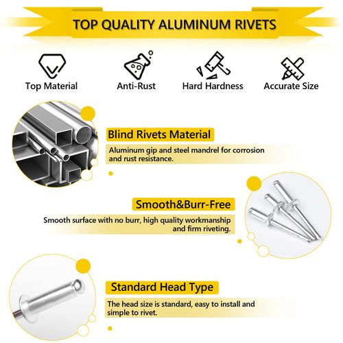 Pop Blind Rivets, 400PCS Aluminum Pop Rivets Assortment Kit, 8 Sizes Rivets (3mm/5mm), Silver Rivets Assorted with Reinforced Divider & Labeled Case for Furniture, Car, Ships