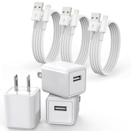 iPhone Charger, 3Pack【MFi Certified】 Lightning Cable Quick Fast Charging Cords and 3Pack USB Wall Charger Travel Plug Block Adapter Compatible with iPhone 14/13/12/11 Pro/Xs/XR/X/8 Plus and More