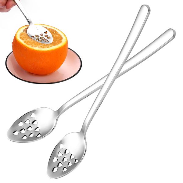 lixulluo 2 Pcs Small Slotted Spoons Stainless Steel Serving Spoon Caviar Spoons Kitchen Gadget for Home Restaurant Pressed Fruit Potato Garlic Paste Filter Soup, Silver (wqeeqwewrw-6344)