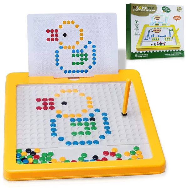 Magnetic Drawing Board for Kids - Magnetic Dot Art, Doodle Board with Magnetic Beads and Pen Drawing Board, Educational Travel Toys 3 4 5 6 7 8 Year Old Boys Girls(11.8"x11.8")