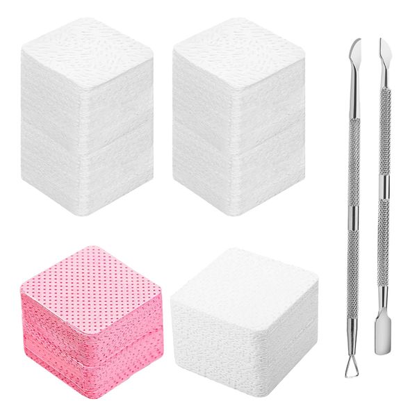 1000 Pcs Lint Free Wipes for Nails Set, 1000 Nail Wipe Pads with 2 Double-Ended Gel Nail Remover Tools, UV Gel Polish Absorbent Remover Nail Wipes for Nail Prep, DIY Nail