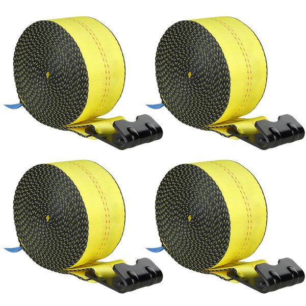 Truck Straps Winch Strap 4" x 30' with Flat Hook for Towing 4 Pack Yellow