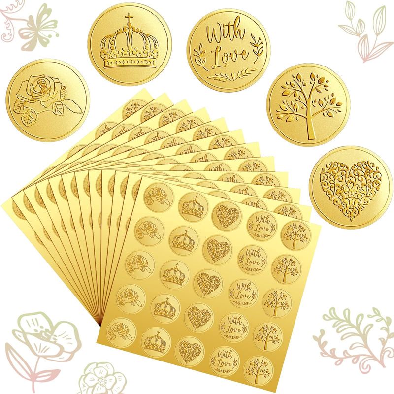 Dzxin Envelope Seal Stickers, 250 Pieces Gold Embossed Envelope Seals ...