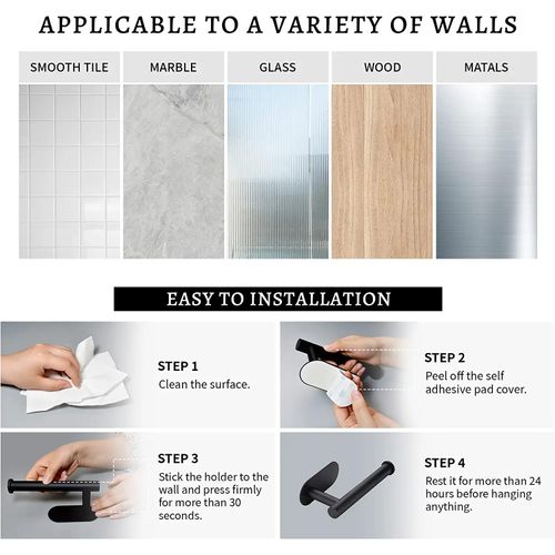 XUJIAHE Black Toilet Paper Holder, Stainless Steel Wall Mounted Bathroom Tissue Roll Holder - No Drill Installation, Space Saving Design for Home, Apartment, Hotel, RV
