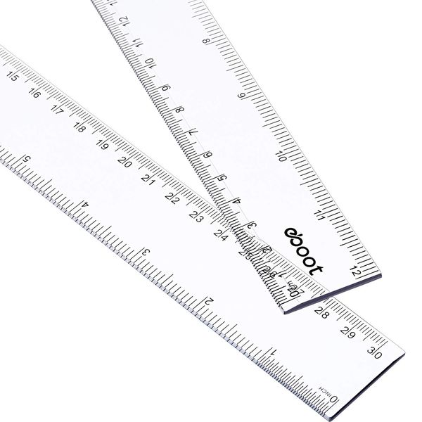 EBOOT 2 Pack Plastic Ruler Straight Ruler Plastic Measuring Tool for Student School Office (Clear, 12 Inch)