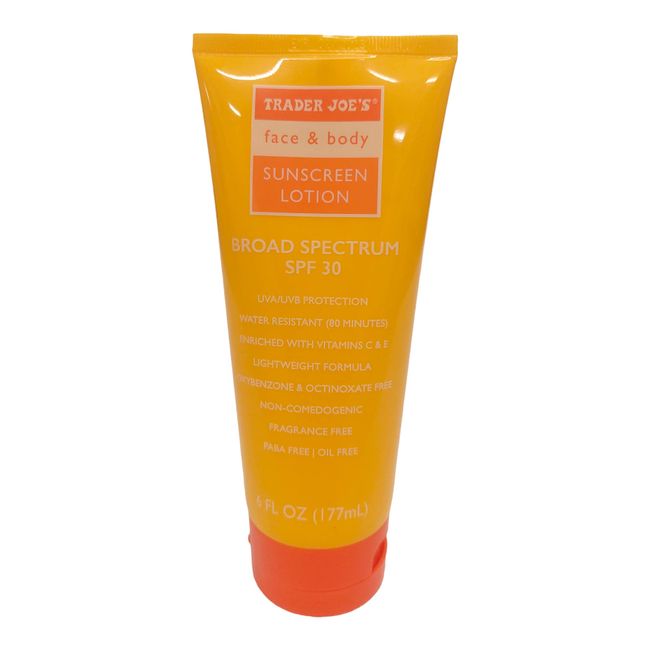 Trader Joe's Face and Body Sunscreen Lotion Broad Spectrum SPF 30, 6 fl oz(177 ml)