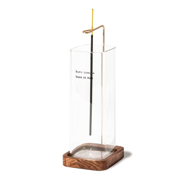 Ludahouse Square Glass Incense Holder Incense Holder, Stylish, Glass, No Ashes, Healing Incense Stand, Stylish, Simple, Interior, Relax at Home (Woody)