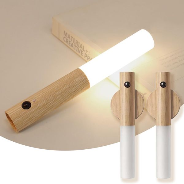 SKD Motion Sensor Light, USB Rechargeable, Natural Wood, Stylish, Wooden, Light and Dark Sensor, Corridor Light, Footlight (Light Brown, Set of 2)