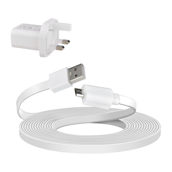 VIEWZONE Charge Cable Compatible with Ring Indoor Camera (2nd Gen), 6m Long Power Cable with Wall Plug to Power Security Camera Continuously, White
