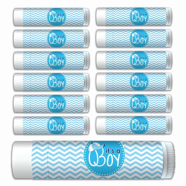 "It's a Boy" Premium Lip Balm—Bulk 12-Pack—Smooth Mint Flavored, Made with Beeswax, Aloe Vera, Coconut Oil, Avocado Oil, Vitamin E. Gender Reveal, Baby Shower Party Supplies and Party Favors.