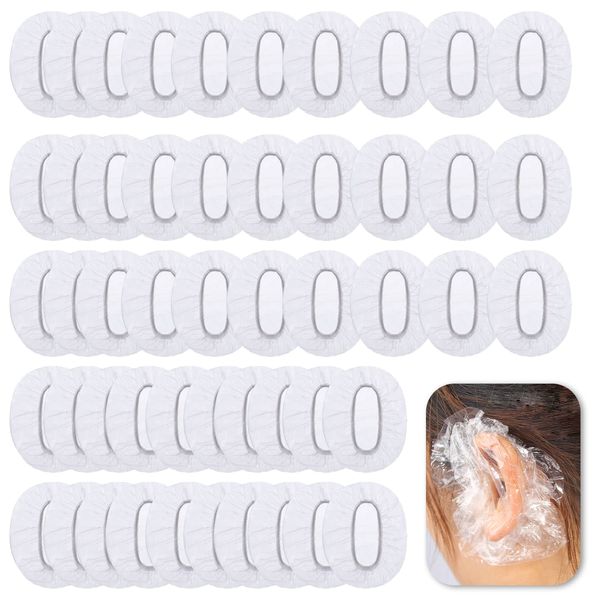 50 PCS Ear Covers for Shower, Clear Ear Shower Caps Disposable Ear Protectors Waterproof Ear Covers Waterproof Ear Patch for Hair Dye, Shower, Bathing, Swimming