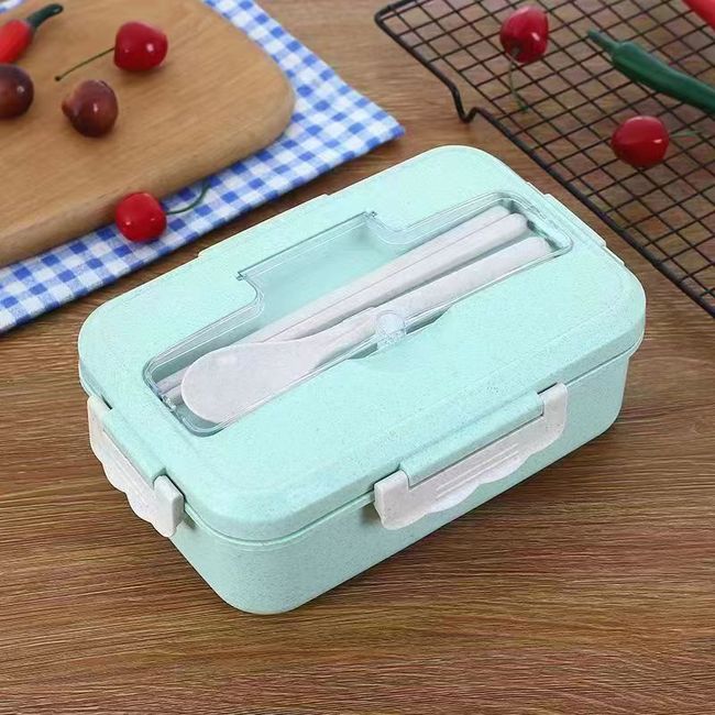 2-Layers Sealed Kids Lunch Box Fruits Food Containers Office Spoon