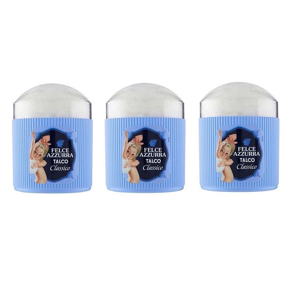 3x Paglieri Felce Azzurra Talco Classico con Piumino Körperpuder Klassisch Talkum mit Schwämmchen 250g
