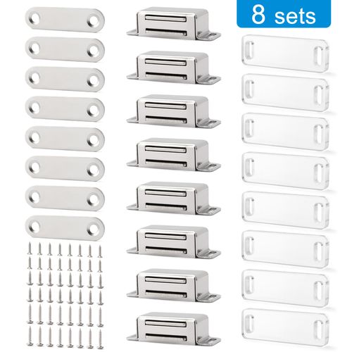 whitesnow Cabinet Magnetic Latch Stainless Steel Magnet Door Catch Closure Hardware for Cupboard Shutter, Pack of 8