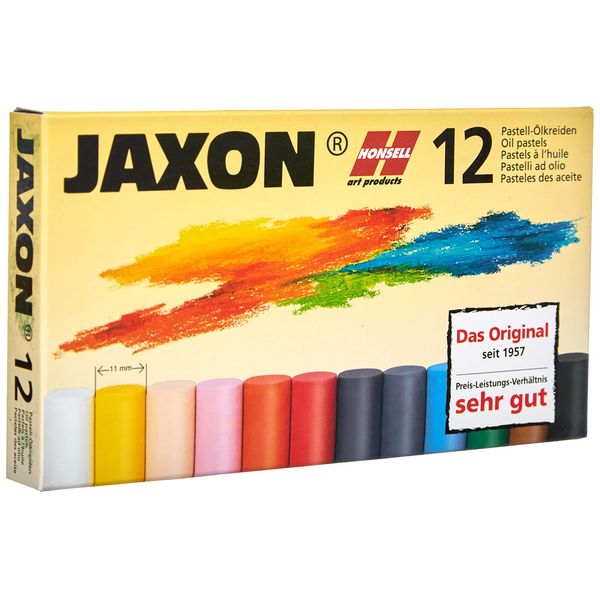 Honsell 47412 - Jaxon Ölpastellkreide, 12er Set im Kartonetui, brillante, lichtechte Farben, ideal für Künstler, Hobbymaler, Kinder, Schule, Kunstunterricht, frei von Schadstoffen