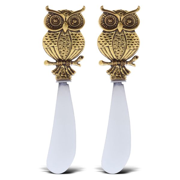 KitchaBon Gold Stainless Steel Cheese Spreaders Cool Metal Set of 2 - Owl