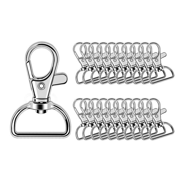 JeoPoom Swivel Clasps Clips[20 Pieces], Key Chain Hooks with D Ring, Keychain Hooks, for Bags, Lanyard Clips, Key Rings, Puppy Chains(Silver)