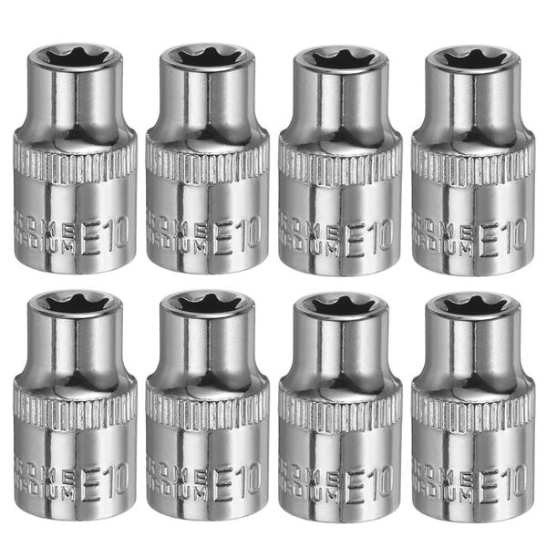 sourcing map 8pcs E-Torx Socket 3/8" Drive E10 External Torx Deep Socket CR-V 6 Point Spline Socket Star Female Bit Socket for Auto Repairs Home Maintenance DIY Hand-Making 1.2" Length