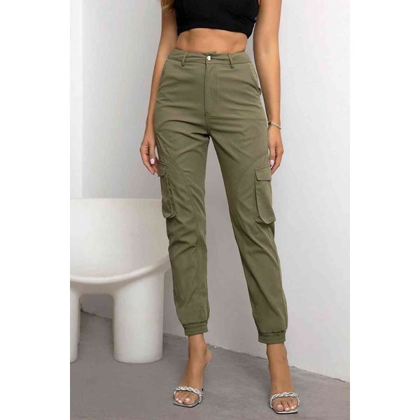 High Waist Cargo Pants - Matcha Green / S