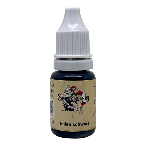 REACH-konforme Sailor Jerry Tattoofarbe Liner Black (Linien Schwarz) 10 ml. Made in GERMANY und mit Zertifikat, Tätowierfarbe, Tattoo Ink, Vertrieb durch HAN-SEN GmbH