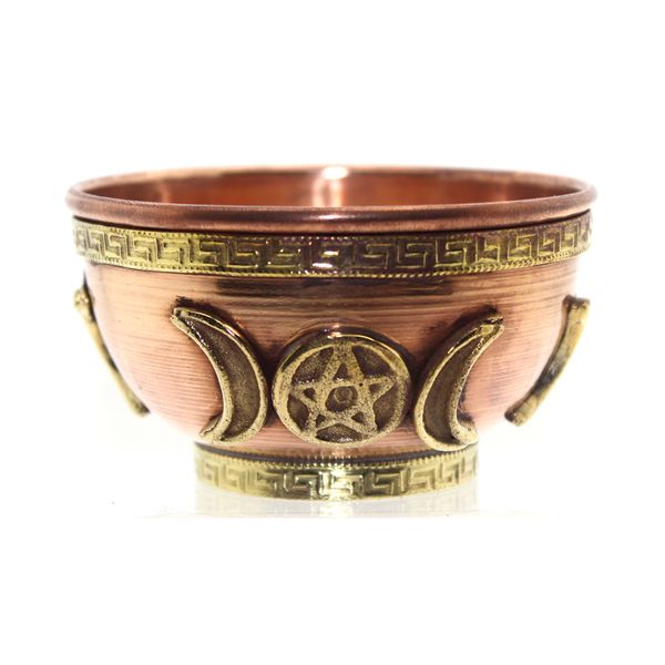 Crystalo - Copper Offering Bowl, 3 Inch Diameter, Great for Altar use, Ritual use,Incense Burner, smudging Bowl, Decoration Bowl, Offering Bowl (Triple Moon)